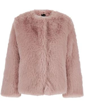 Plain Crewneck Fur Jacket - Roze