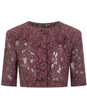 Pinko Jassen ,Rood ,Katoen Lace-Detail Cropped Jacket - Paars