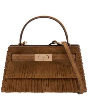 Tory Burch Lee Radziwill Petite Fringe Mini Handtas Met Handvat - Bruin