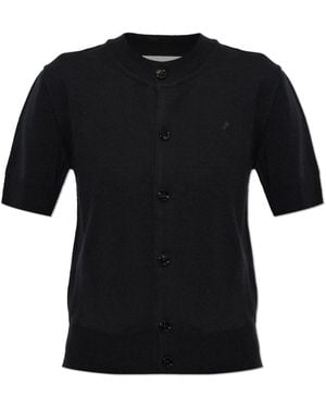 Ami Paris Truien & Vesten ,Zwart ,Wol Wollem V-Hals Vest Met Korte Mouwen