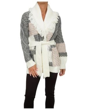 Nenette Cárdigan Largo Cuello Redondo Blanco Mezcla, Mujer, Talla - Multicolor