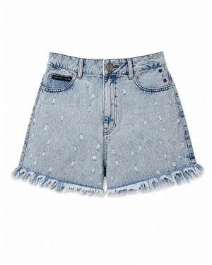 Philipp Plein Korte Broeken ,Blauw ,Denim Hot Pants