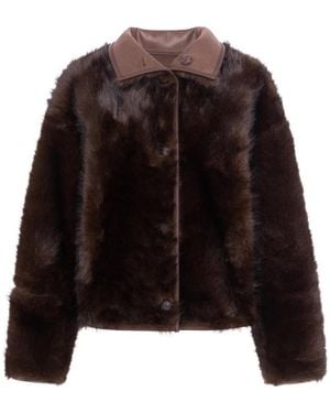 Urbancode Jassen ,Bruin ,Polyester Omkeerbare Jas Van Imitatiebont - Zwart