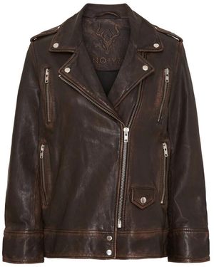Notyz Jassen ,Bruin ,Leer Oversized Biker Skind Walnoot Zilveren Jas