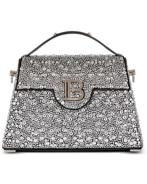 Balmain Borsa b-buzz dynasty in pelle scamosciata e strass - Grigio