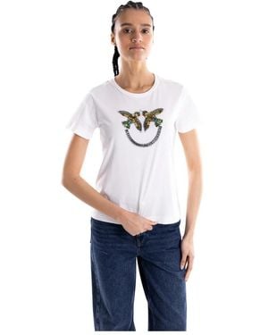 Pinko Tops ,Wit ,Katoen Quentin Jersey T-Shirt - Blauw