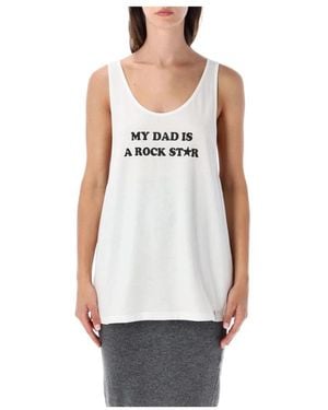 Stella McCartney Tops ,Wit ,Katoen Mijn Papa Is Een Rock Ster Grafische Tanktop