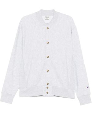 Champion Hoodies & Sweatvesten ,Grijs ,Lichtgewicht Reverse Weave Bomber Sweatshirt - Wit