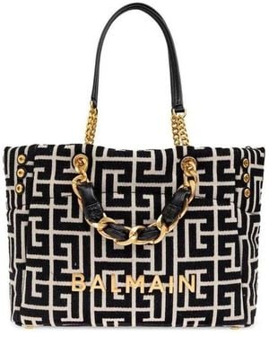 Balmain 1945 Soft Logo Monogram Jacquard Shopper - Schwarz