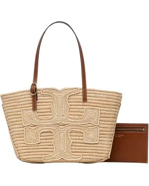Tory Burch Tassen ,Leer Ella Structured Straw Small Tote - Metallic