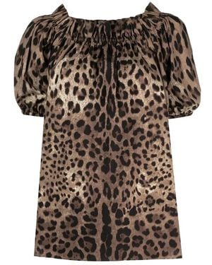 Dolce & Gabbana Leopard-Print Off-Shoulder Top - Brown