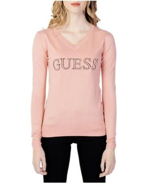 Guess Rosa V-Ausschnitt Strickwaren Herbst/Winter Muster - Pink