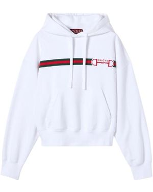 Gucci Hoodies & Sweatvesten ,Wit ,Katoen Hoodie Sweatshirt Brush Cotton With Web
