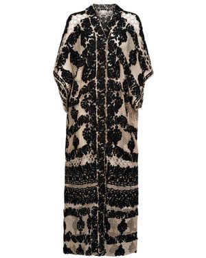 Mes Demoiselles Kimono uncinetto con dettagli ricamati - Nero