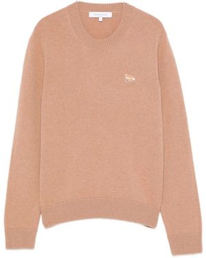Maison Kitsuné Embroidered Fox Crew Neck Sweater - Naturel