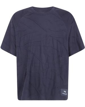 Y-3 Tops ,Zwart ,Katoen Pleated Short Sleeve Tee - Blauw