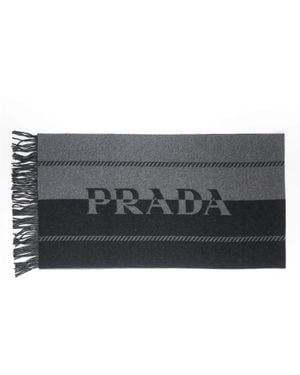 Prada Accessoires ,Grijs ,Wol Kleine Wollen Sjaal Met Jacquardlogo - Zwart