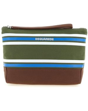 DSquared² Tassen ,Veelkleurig ,Katoen D2 College Gestreepte Katoenen Canvas Toilettas - Groen