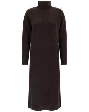 Max Mara Kleedjes ,Bruin ,Wol Fragore Midi Jurk - Zwart
