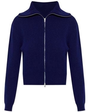 Jil Sander Truien & Vesten ,Blauw ,Wol Cardigan Met Een Wijde Kraag