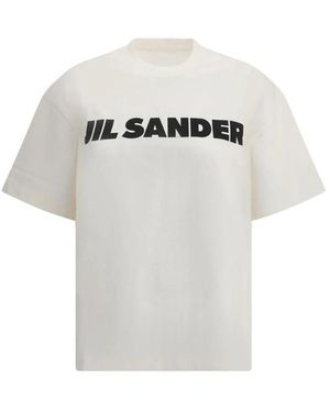 Jil Sander Camiseta Maxi Logo Con Cuello Redondo Acanalado, Mujer, Talla - Gris