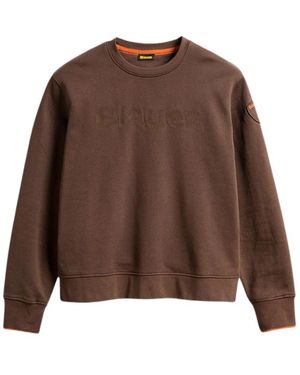 Blauer Sweatshirt Mit Rundhalsausschnitt - Braun