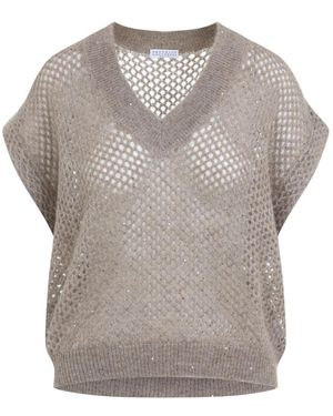 Brunello Cucinelli V-Neck Knitwear - Grijs