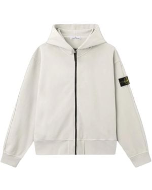 Stone Island Malfilé Cotton Fleece Zip-Up Hoodie - Wit