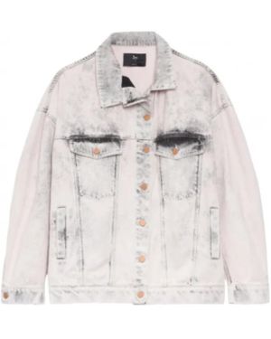 3x1 Jassen ,Grijs ,Denim Oversized Asymmetrisch Verwassen Jack - Wit
