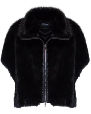Lou Andrea Faux Fur Cape Jas - Zwart
