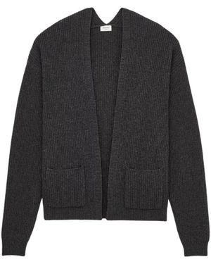Saint Laurent V-Rücken-Strickjacke Aus Rippstrick-Wolle - Schwarz