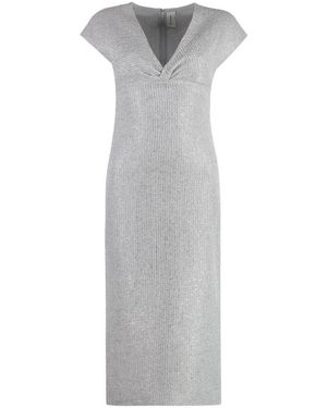St. John Lurex Gebreide Jurk - Grijs