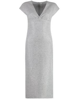 St. John Lurex Gebreide Jurk - Grijs