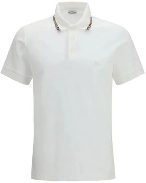 Burberry Tops ,Wit ,Katoen Polo Shirt Van Katoen Met Geruite Kraag