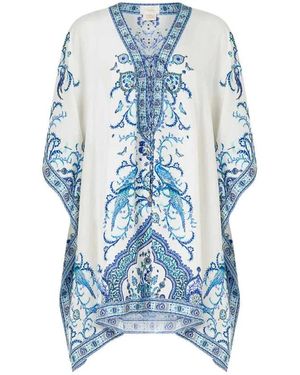 CAMILLA Jassen ,Wit ,Kanten Kaftan Van Zijde - Blauw