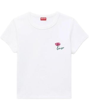 KENZO Tops ,Wit ,Katoen Signature Geborduurd T-Shirt