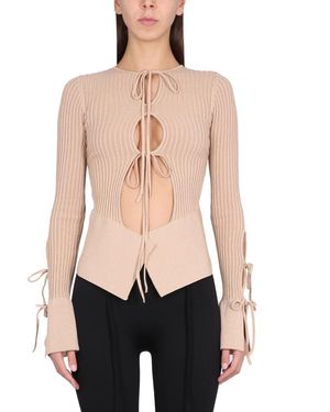 ANDREA ADAMO Gerippter Strick-Cardigan Mit Cut-Out-Ärmel - Schwarz