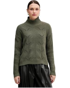 Benetton Truien & Vesten ,Groen ,Wol Trui Met Hoge Hals En Opengewerkte Details