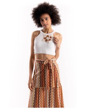 PHO® Firenze Tops ,Wit ,Katoen Cropped Tanktop - Bruin