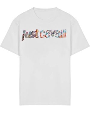 Just Cavalli Tops ,Wit ,Katoen Katoenen T-Shirt Met Logo