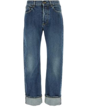McQueen Jeans ,Blauw ,Katoen Katoenen Jeans Met Leren Logopatch