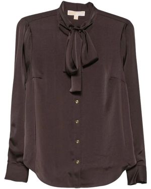 Michael Kors Overhemden ,Bruin ,Satijn Satijnen Blouse Met Strik-Hals