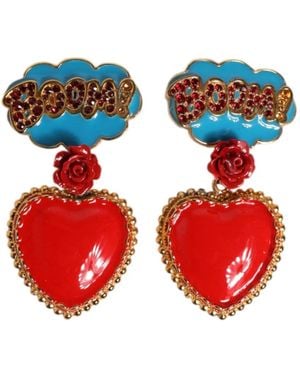 Dolce & Gabbana Gold Messing BOOM Red Rose Crystal Clip-On Ohrringe - Rot