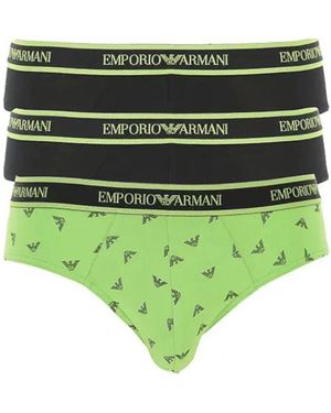 Emporio Armani Ondergoed ,Groen ,Katoen Drie-Pack Slips Met Logo Tailleband