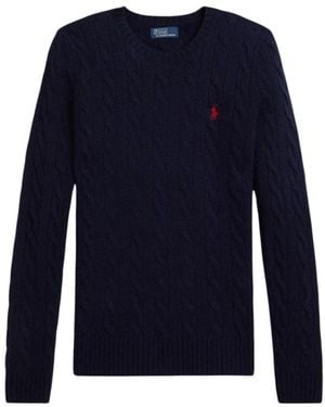 Polo Ralph Lauren Truien & Vesten ,Blauw ,Wol Pullover Met Kabelsteek En Ronde Hals