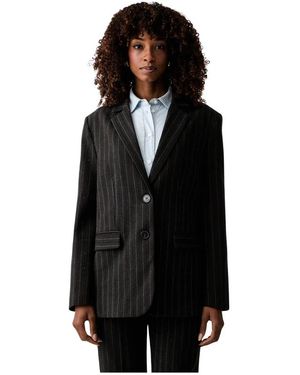 Twinset Jassen ,Bruin ,Pailletten Pinstripe Blazer Met Pailletten - Zwart