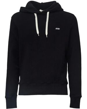 Autry Cotton Jersey Hoodie With Ribbed Detailing And Logo Embroidery - Blue
