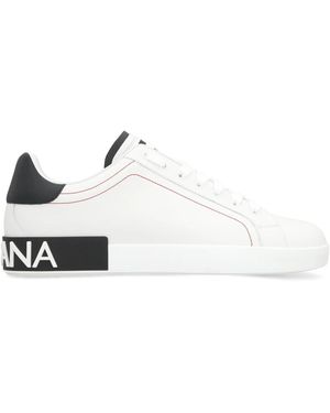 Dolce & Gabbana Logo Portofino Leather Low-Top Trainers - White