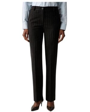 Twinset Broeken ,Bruin ,Katoen Gestreepte Rechte Broek - Zwart