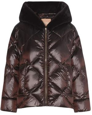 Max Mara Jassen ,Bruin ,Polyester Nebbie Pufferjack Met Capuchon